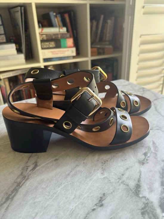Shoes - EUC CELINE Black w/Gold Grommet Straps block Heeled Sandals - Women size